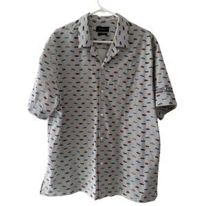 Bugatchi Shirt Mens XL Classic Car Print Short Sleeve Button Down 8 Way Stretch